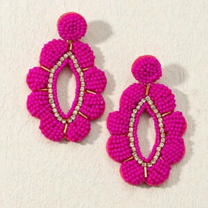 NWTs Magenta Beaded Statement Earrings - stud ear posts